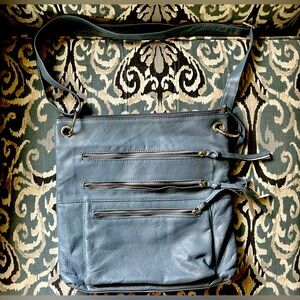 Great American leather works shoulder bag 100% leather color is bluish gray